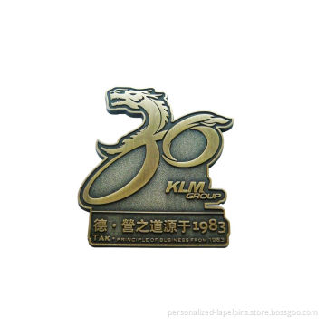 Carved Dragon Metal Personalized Lapel Pins With Antique Bronzed Plated